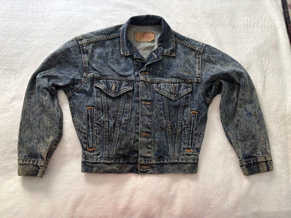 Vintage Levis Jean Jacket Jr. M Blue Acid Wash Vision Street Wear Hand Painted